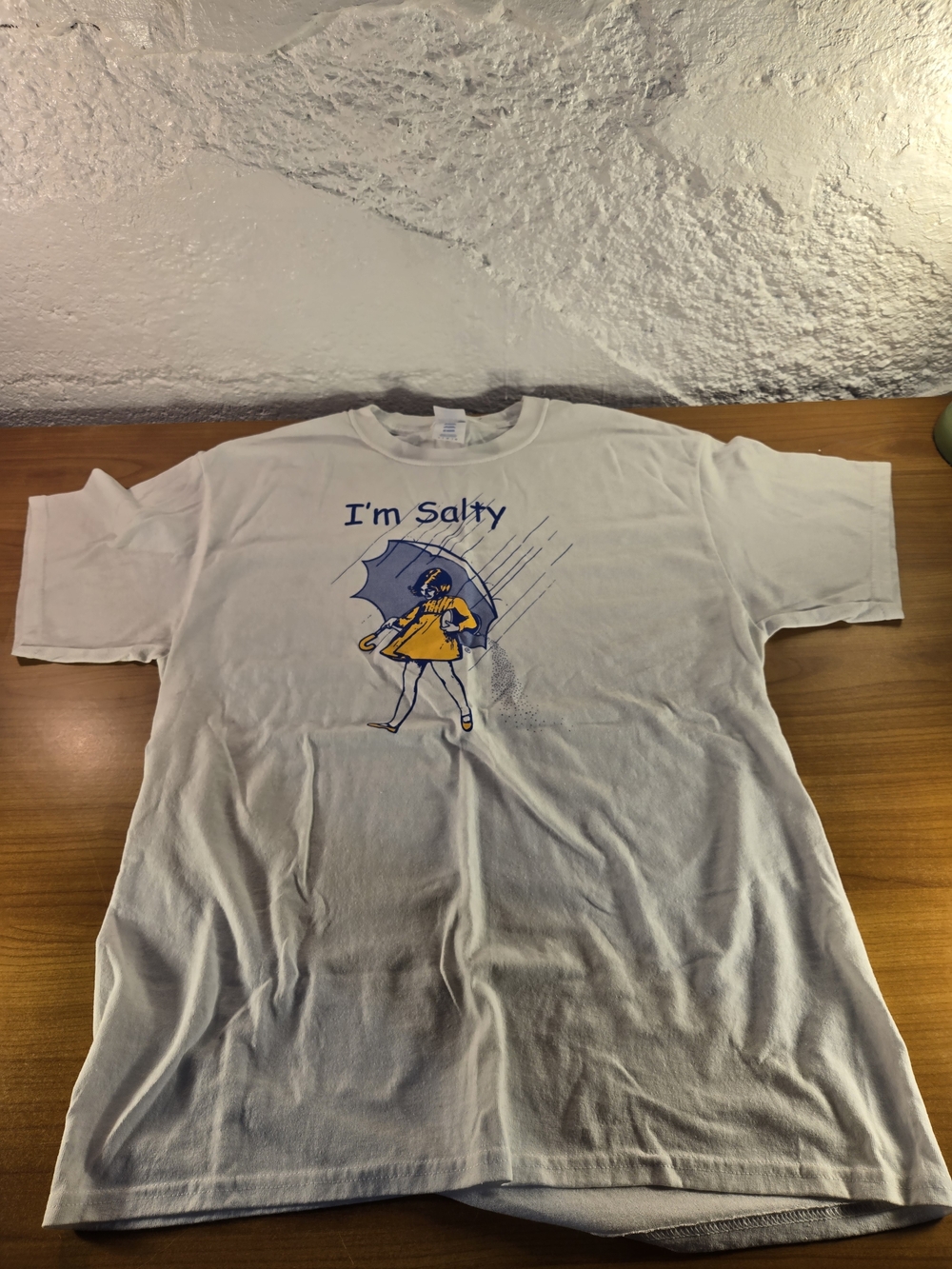 I'm Salty Graphic Tee White Short Sleeve T-Shirt Umbrella Girl Funny Meme L